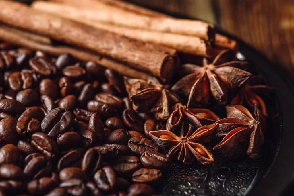 Coffee beans with Cinnamon Sticks