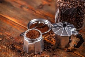 Setting up the coffee to brew in a Moka Pot